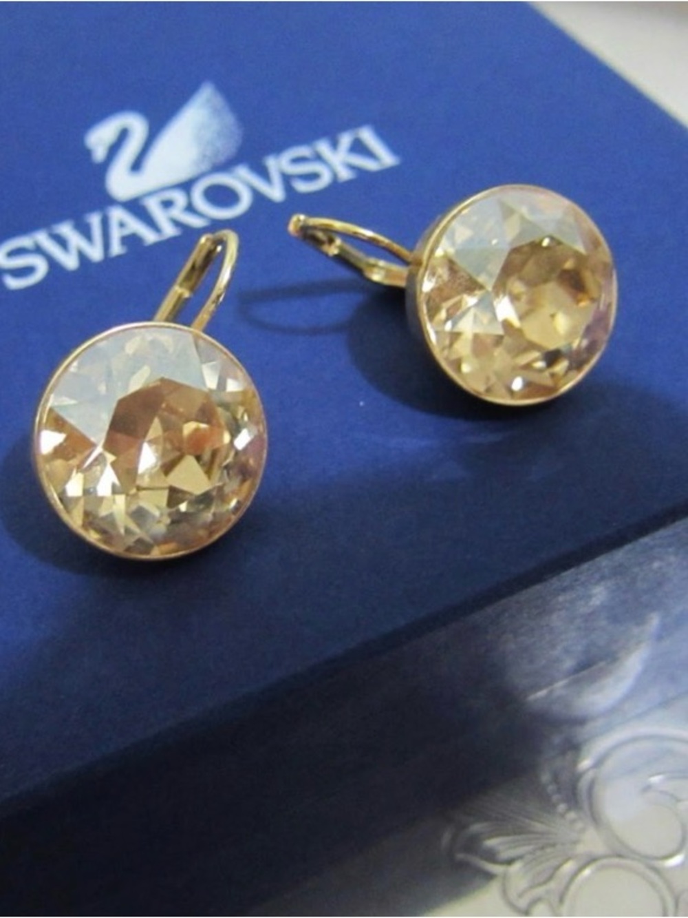 Swarovski Gold-Tone Champagne Crystal Bella Drop Earrings